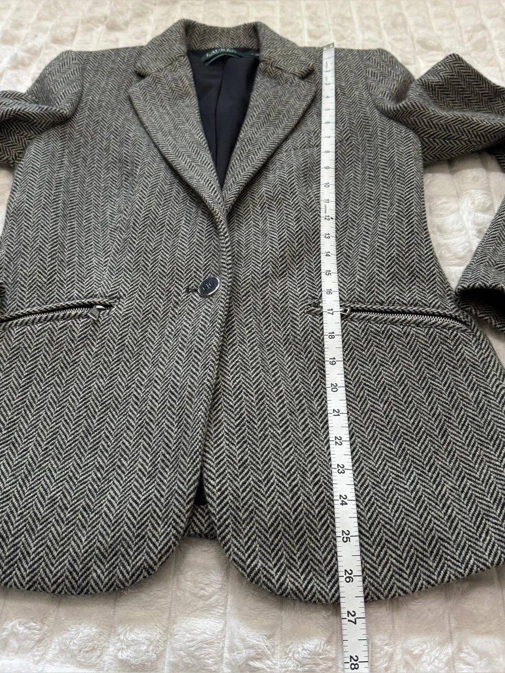 Lauren Ralph Lauren 6 Wool Blend Houndstooth One-Button Blazer Jacket